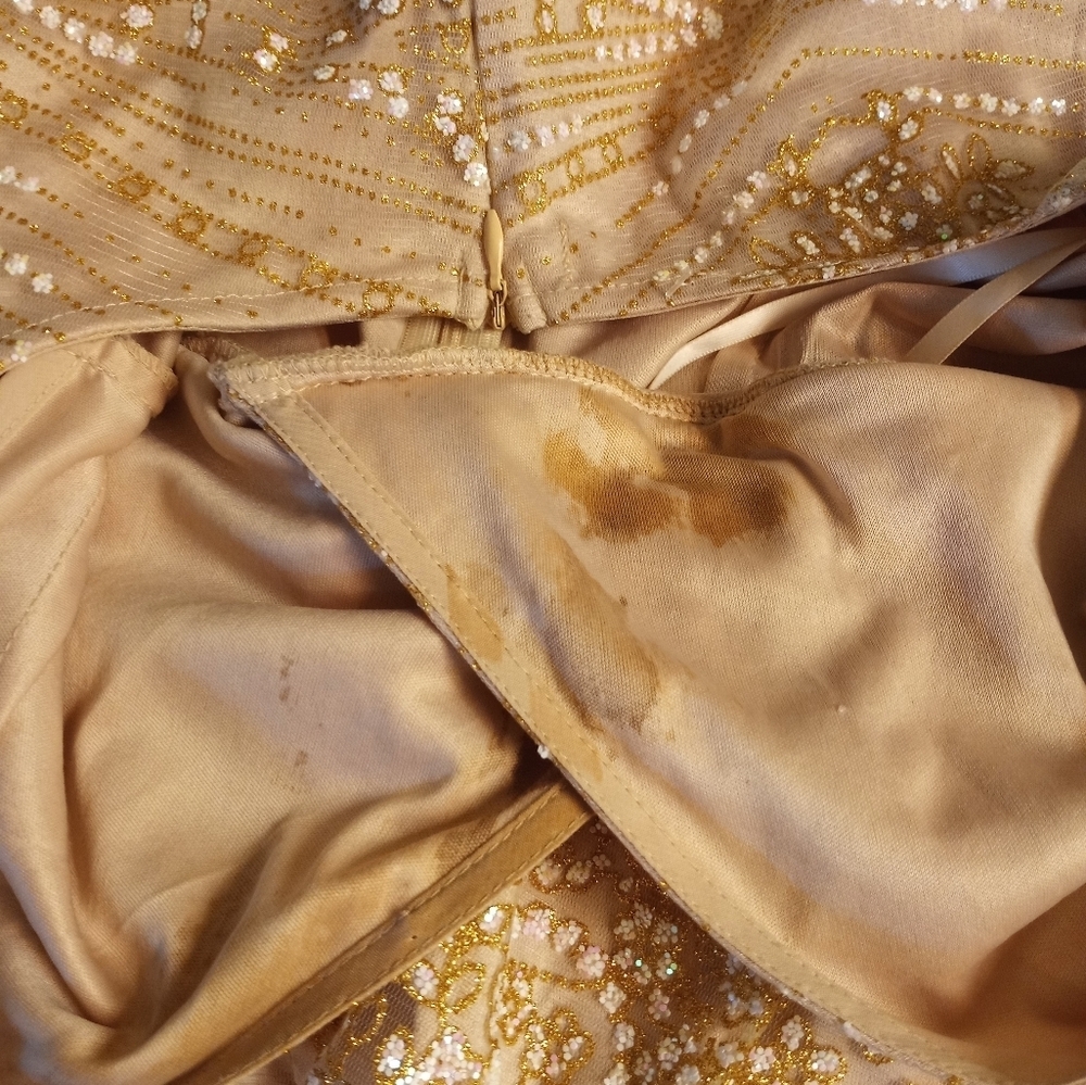 Hello Molly Lace Gold Sunburst Bohemian Sheer Flowy Kimono Sleeve NYE Dress M - Picture 7 of 7